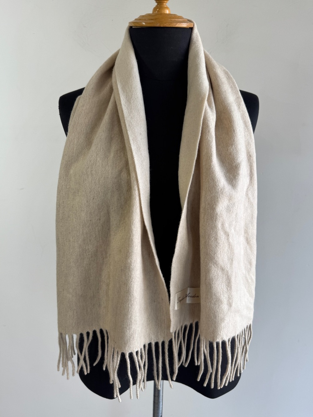 Taylor Avedon 100% Cashmere Ivory Fringe Scarf Wrap Quiet Luxury Classic Fall